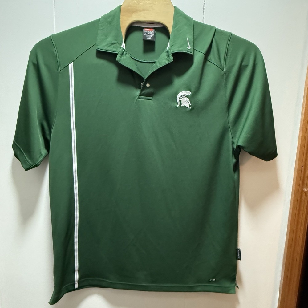 Michigan State Spartans Shirt Mens Size‎ Large  Green Nike Polo Dri-Fit Y2K Snap